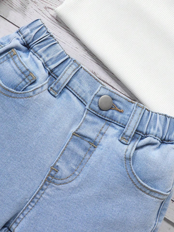 Young Girl Casual Daily Comfortable Workwear Flared Jeans Young Girl Casual Daily Comfortable Workwear Flared Jeans