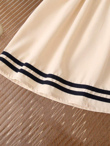 Young Girl Casual Navy Style Short Sleeve Beach Dress, Versatile Party Princess Dress, Summer Young Girl Casual Navy Style Short Sleeve Beach Dress, Versatile Party Princess Dress, Summer