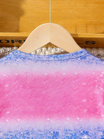 Young Girl Casual Outdoor Soft Unicorn Gradient Stripe Print Cap Sleeve Dress, Suitable For Daily Wear, Home & Holiday Matching, Spring/Autumn/Winter Young Girl Casual Outdoor Soft Unicorn Gradient Stripe Print Cap Sleeve Dress, Suitable For Daily Wear, Home & Holiday Matching, Spring/Autumn/Winter
