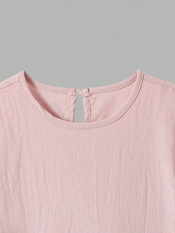 Young Girl Casual Solid Color Ruffle Trim Long Sleeve Dress Young Girl Casual Solid Color Ruffle Trim Long Sleeve Dress