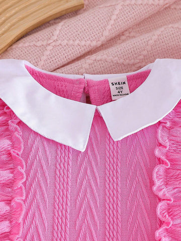 Young Girl Chic Long Sleeve Peter Pan Collar Ruffled Hem Princess Dress + Matching Beret, Spring/Autumn Young Girl Chic Long Sleeve Peter Pan Collar Ruffled Hem Princess Dress + Matching Beret, Spring/Autumn