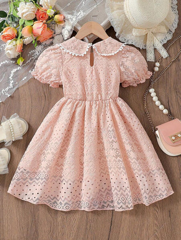 Young Girl' Countryside Cute Ruffled Collar Bubble Sleeve Floral Print Dress Young Girl' Countryside Cute Ruffled Collar Bubble Sleeve Floral Print Dress
