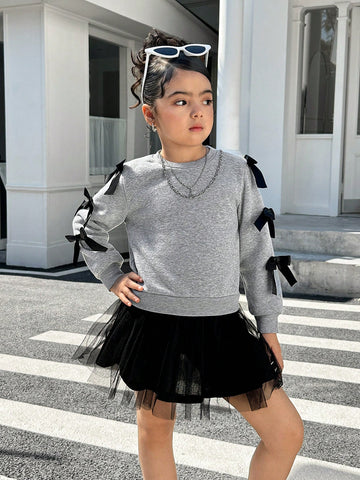 Young Girl Cute Bowknot Decor Round Neck Dress, Suitable For Everyday Wear , Casual, Vacation, Great For Casual & Daily Wear & School Daily Young Girl Cute Bowknot Decor Round Neck Dress, Suitable For Everyday Wear , Casual, Vacation, Great For Casual & Daily Wear & School Daily