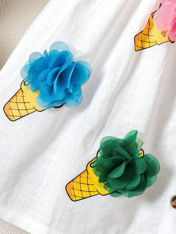 Young Girl' Cute Ice Cream Print Woven Spaghetti Strap Dress Young Girl' Cute Ice Cream Print Woven Spaghetti Strap Dress
