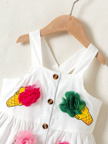 Young Girl' Cute Ice Cream Print Woven Spaghetti Strap Dress Young Girl' Cute Ice Cream Print Woven Spaghetti Strap Dress