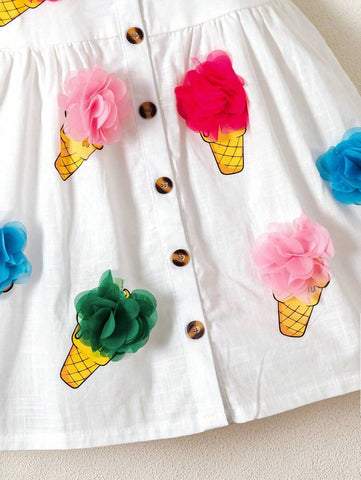 Young Girl' Cute Ice Cream Print Woven Spaghetti Strap Dress Young Girl' Cute Ice Cream Print Woven Spaghetti Strap Dress
