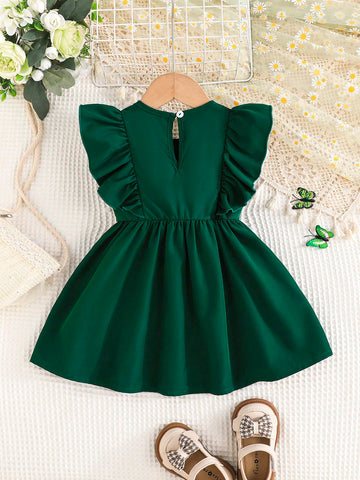 Young Girl Elegant Embroidery A-Line Dress With Flutter Sleeves, Fashionable & Breathable For Spring/Summer Young Girl Elegant Embroidery A-Line Dress With Flutter Sleeves, Fashionable & Breathable For Spring/Summer