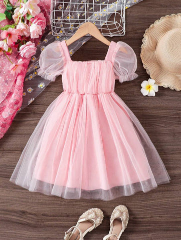 Young Girl Elegant Floral Decor Lantern Sleeve Waisted A-Line Dress Young Girl Elegant Floral Decor Lantern Sleeve Waisted A-Line Dress