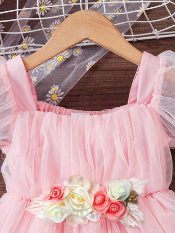 Young Girl Elegant Floral Decor Lantern Sleeve Waisted A-Line Dress Young Girl Elegant Floral Decor Lantern Sleeve Waisted A-Line Dress