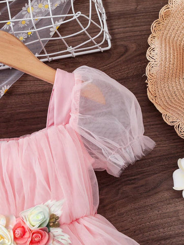 Young Girl Elegant Floral Decor Lantern Sleeve Waisted A-Line Dress Young Girl Elegant Floral Decor Lantern Sleeve Waisted A-Line Dress