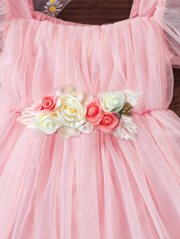 Young Girl Elegant Floral Decor Lantern Sleeve Waisted A-Line Dress Young Girl Elegant Floral Decor Lantern Sleeve Waisted A-Line Dress
