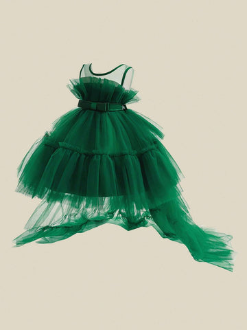 Young Girl Elegant Tulle Trailing Puffy Dress, Suitable For Birthday Party Evening Gown Young Girl Elegant Tulle Trailing Puffy Dress, Suitable For Birthday Party Evening Gown