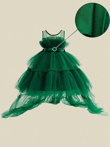 Young Girl Elegant Tulle Trailing Puffy Dress, Suitable For Birthday Party Evening Gown Young Girl Elegant Tulle Trailing Puffy Dress, Suitable For Birthday Party Evening Gown