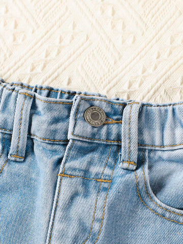 Young Girl Enzyme Washing+Light Blue Color Wash+Cut-Out Detail+Heart Print Jeans Young Girl Enzyme Washing+Light Blue Color Wash+Cut-Out Detail+Heart Print Jeans