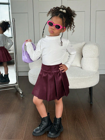 Young Girl Fashion Solid Color Fitted Casual PU Leather Mini Skirt Young Girl Fashion Solid Color Fitted Casual PU Leather Mini Skirt