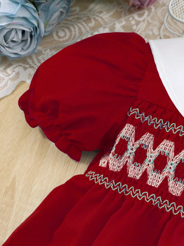 Young Girl' Fashionable Patchwork Color Block Peter Pan Collar Ruffle Trim Short Sleeve Summer Dress Young Girl' Fashionable Patchwork Color Block Peter Pan Collar Ruffle Trim Short Sleeve Summer Dress