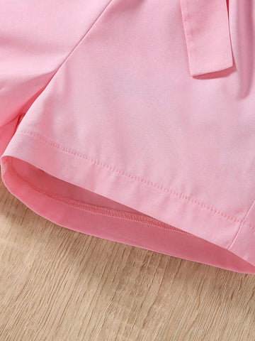 Young Girl Floral Print Halter Neck Vest With Belted Shorts Set, A Romantic And Fashionable Summer Outfit Young Girl Floral Print Halter Neck Vest With Belted Shorts Set, A Romantic And Fashionable Summer Outfit