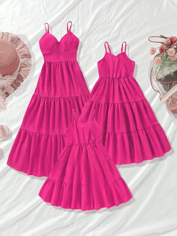 Young Girl Fuchsia Spaghetti Strap Fitted Pink Dress Young Girl Fuchsia Spaghetti Strap Fitted Pink Dress