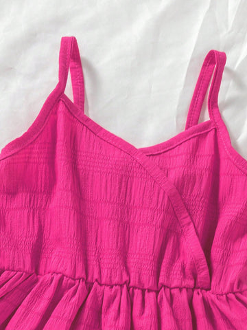 Young Girl Fuchsia Spaghetti Strap Fitted Pink Dress Young Girl Fuchsia Spaghetti Strap Fitted Pink Dress