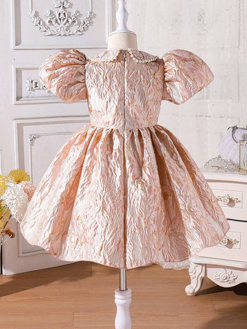 Young Girl Gorgeous Textured Fabric Dress, Featuring Pearl Decoration, 3D Floral & Mesh Patchwork Young Girl Gorgeous Textured Fabric Dress, Featuring Pearl Decoration, 3D Floral & Mesh Patchwork