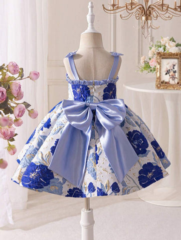 Young Girl Jacquard Woven Bowknot Decor Camisole Dress Young Girl Jacquard Woven Bowknot Decor Camisole Dress