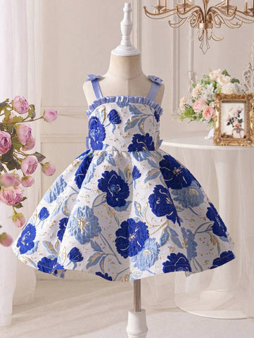Young Girl Jacquard Woven Bowknot Decor Camisole Dress Young Girl Jacquard Woven Bowknot Decor Camisole Dress