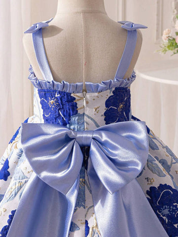 Young Girl Jacquard Woven Bowknot Decor Camisole Dress Young Girl Jacquard Woven Bowknot Decor Camisole Dress