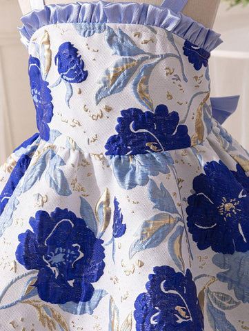 Young Girl Jacquard Woven Bowknot Decor Camisole Dress Young Girl Jacquard Woven Bowknot Decor Camisole Dress