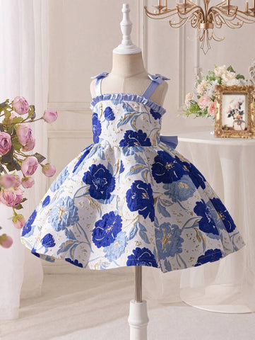 Young Girl Jacquard Woven Bowknot Decor Camisole Dress Young Girl Jacquard Woven Bowknot Decor Camisole Dress
