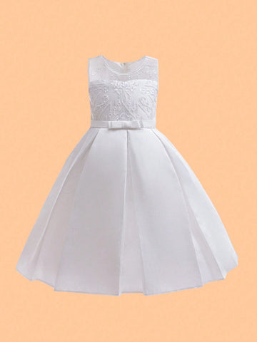 Young Girl Jewel Neck Mesh Splice Sleeveless Flower Girl Wedding Piano Performance High-End Formal Dress Princess Gown Young Girl Jewel Neck Mesh Splice Sleeveless Flower Girl Wedding Piano Performance High-End Formal Dress Princess Gown