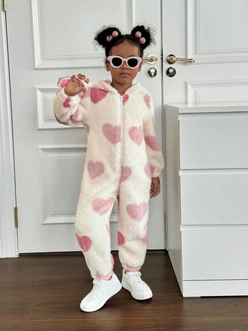 Young Girl Knit Fleece Hooded Jumpsuit Young Girl Knit Fleece Hooded Jumpsuit