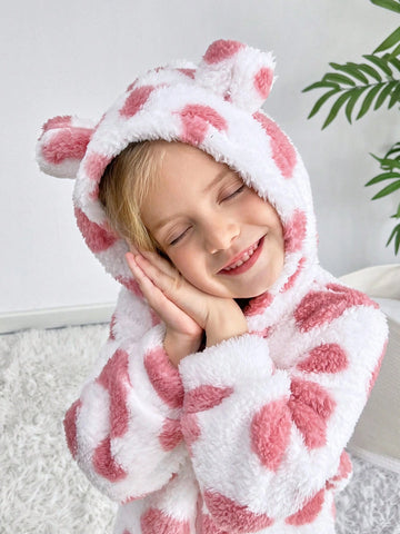 Young Girl Knit Solid Color Furry Hooded Jumpsuit Young Girl Knit Solid Color Furry Hooded Jumpsuit