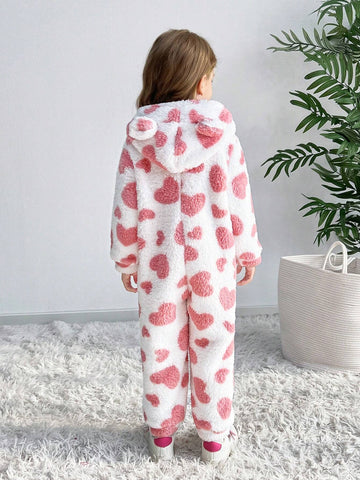Young Girl Knit Solid Color Furry Hooded Jumpsuit Young Girl Knit Solid Color Furry Hooded Jumpsuit