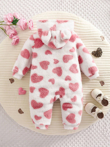 Young Girl Knit Solid Color Furry Hooded Jumpsuit Young Girl Knit Solid Color Furry Hooded Jumpsuit
