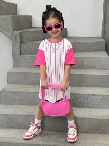 Young Girl Knitted Cute Animal & Striped Pattern Loose Casual Dress Young Girl Knitted Cute Animal & Striped Pattern Loose Casual Dress