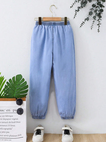 Young Girl Light-Colored Casual Loose Jogger Jeans Young Girl Light-Colored Casual Loose Jogger Jeans