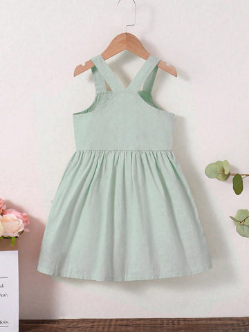 Young Girl' Lively Ice Cream Print Woven Camisole Dress With 3D Floral Decor Young Girl' Lively Ice Cream Print Woven Camisole Dress With 3D Floral Decor