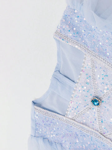 Young Girl Mesh Square Neckline Bow Detail Bow Bubble Sleeve Dress 2024 New Children Princess Dress Summer Skirt Young Girl Mesh Square Neckline Bow Detail Bow Bubble Sleeve Dress 2024 New Children Princess Dress Summer Skirt