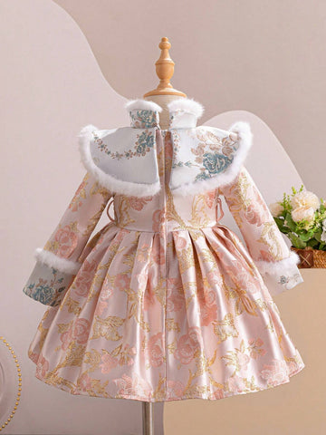 Young Girl' Orange Chinese New Year Dress, Traditional Jacquard Design Mini Qipao Young Girl' Orange Chinese New Year Dress, Traditional Jacquard Design Mini Qipao