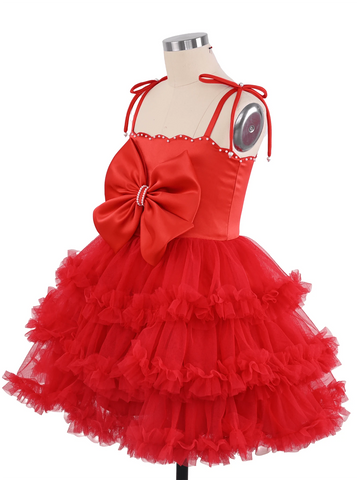 Young Girl Pearl Decor Bow Knot Off-Shoulder Heavy-Duty Mesh Spaghetti Strap Lace Satin Patchwork Cute & Elegant Prom Dress Young Girl Pearl Decor Bow Knot Off-Shoulder Heavy-Duty Mesh Spaghetti Strap Lace Satin Patchwork Cute & Elegant Prom Dress