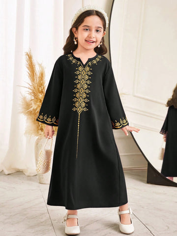 Young Girl Retro Patterned Maxi Long Dress Young Girl Retro Patterned Maxi Long Dress