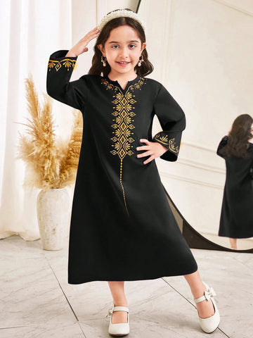 Young Girl Retro Patterned Maxi Long Dress Young Girl Retro Patterned Maxi Long Dress