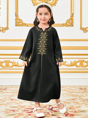 Young Girl Retro Patterned Maxi Long Dress Young Girl Retro Patterned Maxi Long Dress