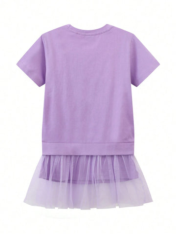 Young Girl Short Sleeve Summer Round Neck Sporty And Casual Comfortable European And American Style Princess Dress With Star Patchwork And Sequins Embellishment Young Girl Short Sleeve Summer Round Neck Sporty And Casual Comfortable European And American Style Princess Dress With Star Patchwork And Sequins Embellishment