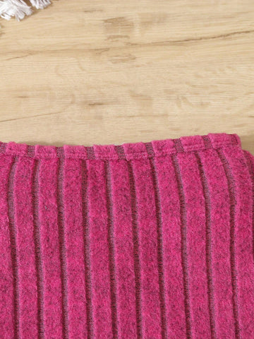 Young Girl Solid Color Knitted Striped Irregular Vest Top + Skirt Set Young Girl Solid Color Knitted Striped Irregular Vest Top + Skirt Set