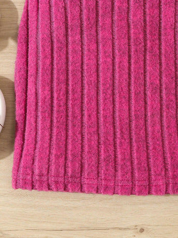 Young Girl Solid Color Knitted Striped Irregular Vest Top + Skirt Set Young Girl Solid Color Knitted Striped Irregular Vest Top + Skirt Set