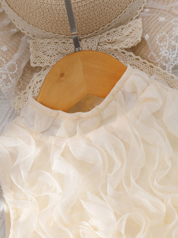 Young Girl' Solid Color Sleeveless Wavy Collar Elegant Summer Dress Young Girl' Solid Color Sleeveless Wavy Collar Elegant Summer Dress