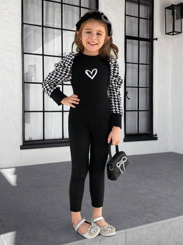 Young Girl Solid Knitting Patchwork Plaid Raglan Sleeve Jumpsuit Young Girl Solid Knitting Patchwork Plaid Raglan Sleeve Jumpsuit