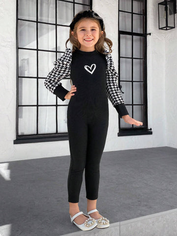 Young Girl Solid Knitting Patchwork Plaid Raglan Sleeve Jumpsuit Young Girl Solid Knitting Patchwork Plaid Raglan Sleeve Jumpsuit