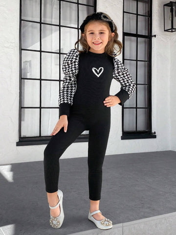 Young Girl Solid Knitting Patchwork Plaid Raglan Sleeve Jumpsuit Young Girl Solid Knitting Patchwork Plaid Raglan Sleeve Jumpsuit